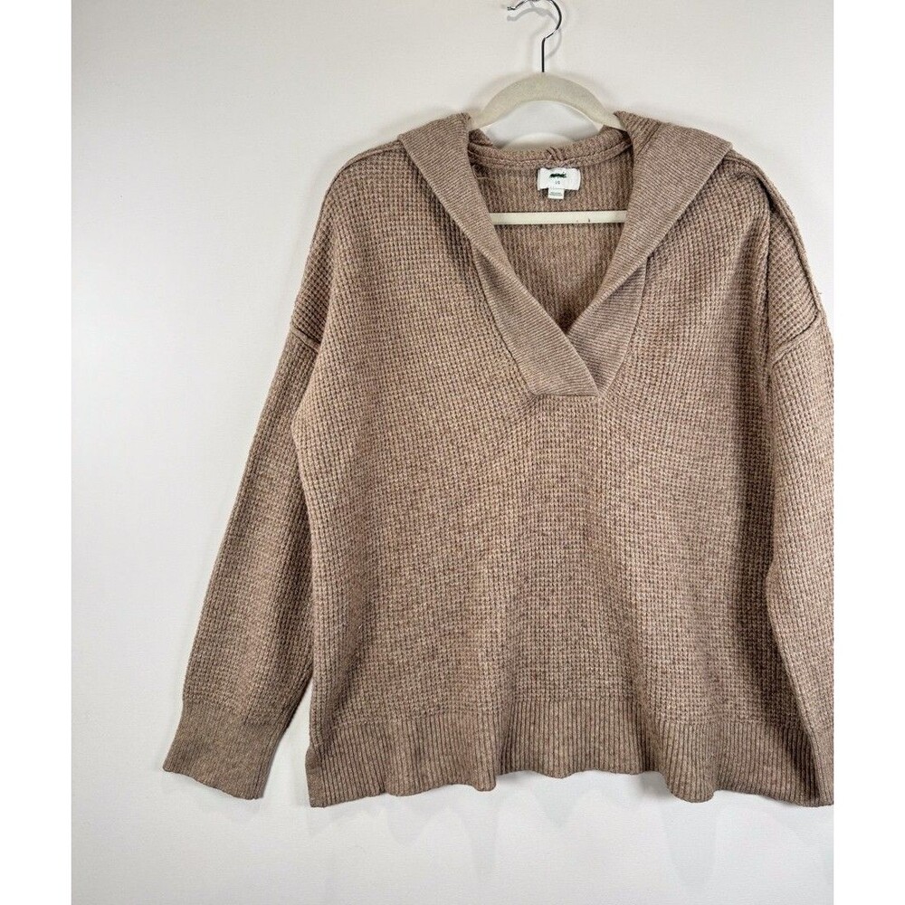 Aerie Womens Sweater Brown CozyUp Waffle Hoodie V Neck Pullover Stretch Large - Picture 6 of 13
